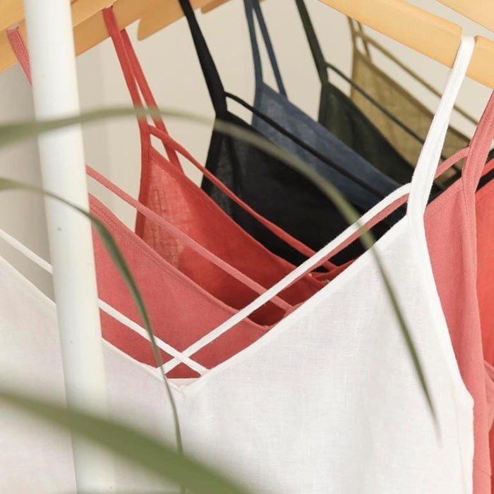 Áo 2 dây Linen tưng gân cổ tim dây đan chéo, chất vải Linen gân mềm mát thích hợp mùa hè