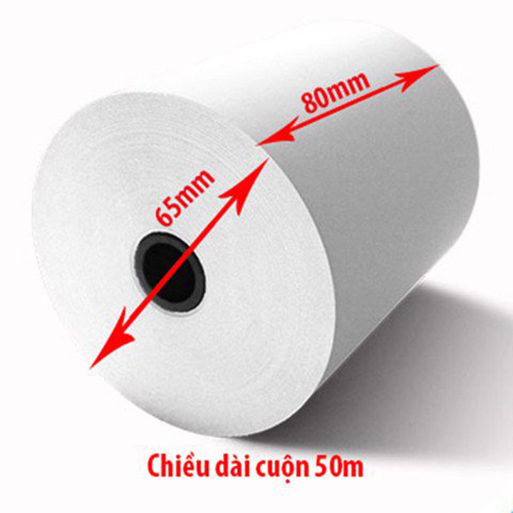 Giấy in nhiệt, Giấy in bill, in hóa đơn K80mm đường kính 65mm dài khoản gần 50m dùng cho máy in nhiệt in hóa đơn TOPCASH, EPSON... Hàng chính hãng