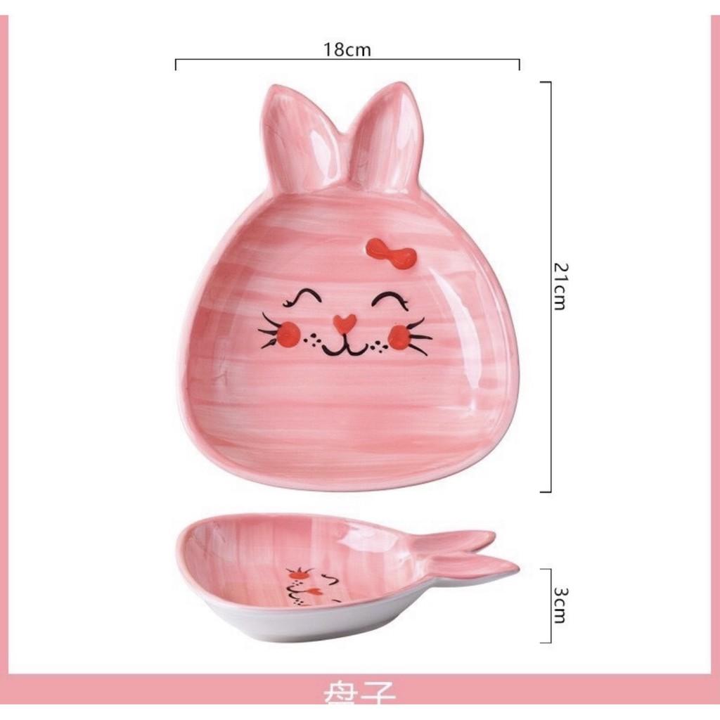 Bát , đĩa sứ ăn dặm -Set thỏ hồng