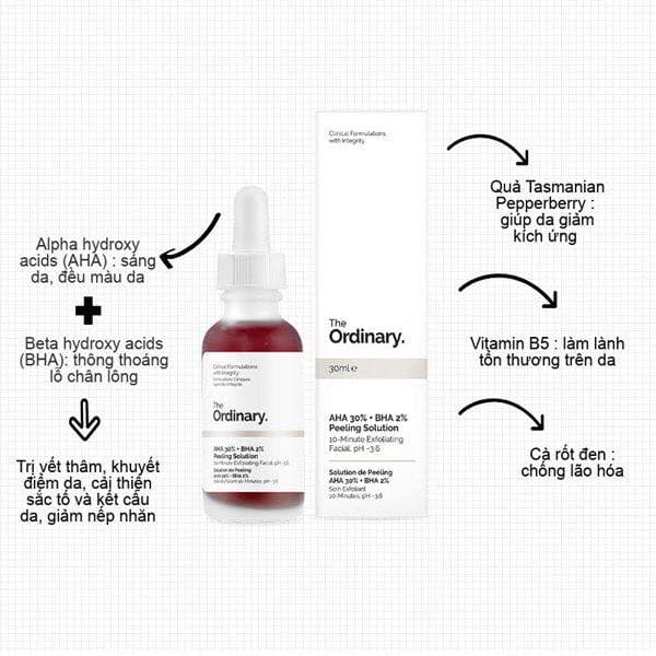 Serum Tẩy tế bào chết, cải thiện mụn, vết thâm tái tạo da The Ordinary AHA 30% BHA 2% Peeling Solution