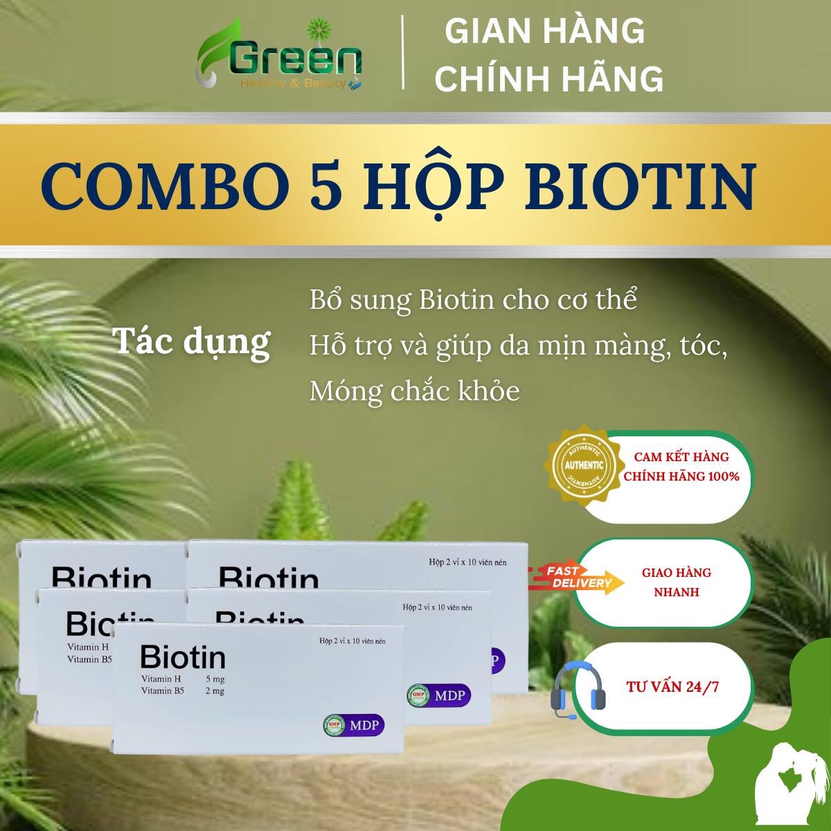 Combo 5 hộp Biotin MDP - Hỗ trợ giảm rụng tóc, gãy móng