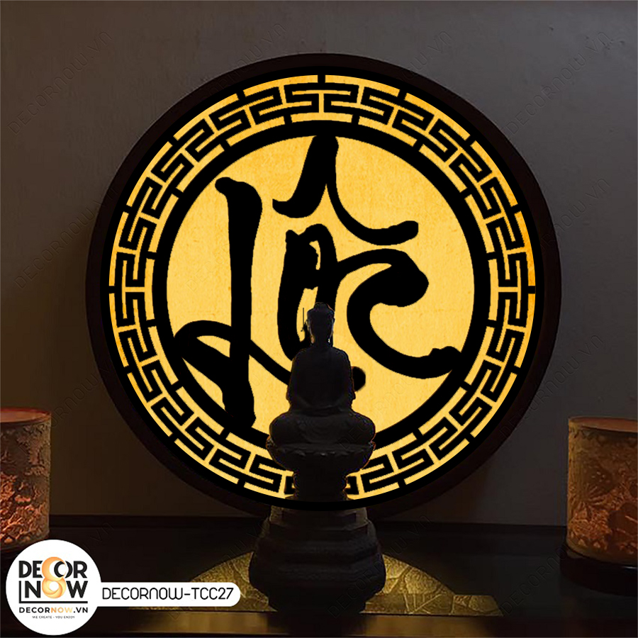 Đèn Hào Quang Phật In Tranh Trúc Chỉ CNC DECORNOW 30,40 cm, Trang Trí Ban Thờ, Hào Quang Trúc Chỉ VÂN GỖ DCN-TCC27