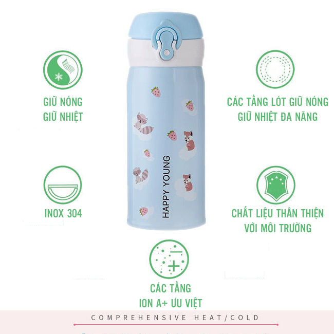 Bình Giữ Nhiệt 500ml Bật Nắp in Họa Tiết Hoạt Hình Đáng Yêu