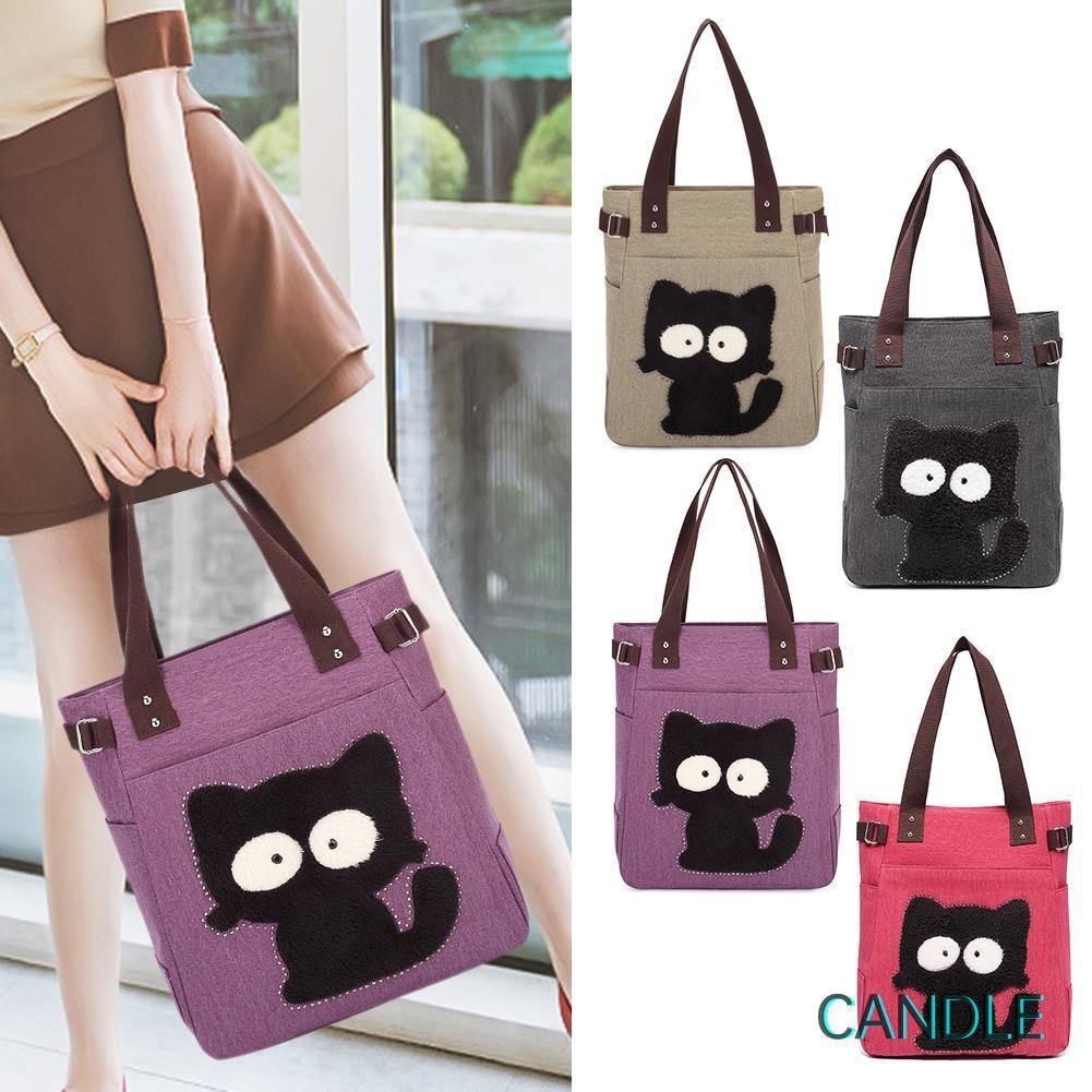 Túi Xách Canvas Cỡ Lớn In Hình Mèo Dễ Thương