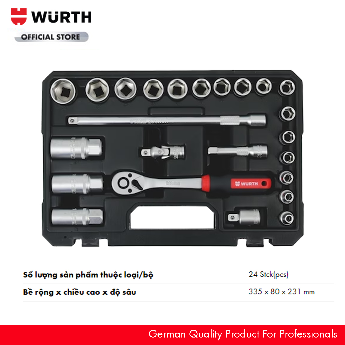 Wurth Bộ Dụng Cụ 3/8 INC 24 Chi Tiết REDSTRIPE