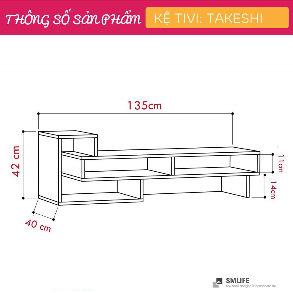 Kệ Tivi gỗ hiện đại SMLIFE Takeshi  | Gỗ MDF dày 17mm chống ẩm | D135xR40xC42cm - Màu