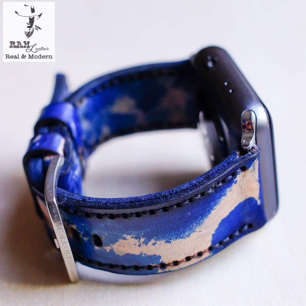 Dây đồng hồ RAM Leather da bò vegtan thảo mộc rằn ri xanh hải quân - tặng khóa chốt và cây thay dây
