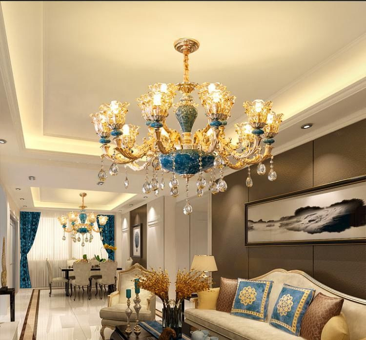 Đèn Chùm 12 Tay MORIUS Đá Xanh Mang Lại Vẻ Đẹp Cực Kì Sang Trọng Phù Hợp Với Trang Trí Phòng Khách, Nhà Hàng , Khách Sạn