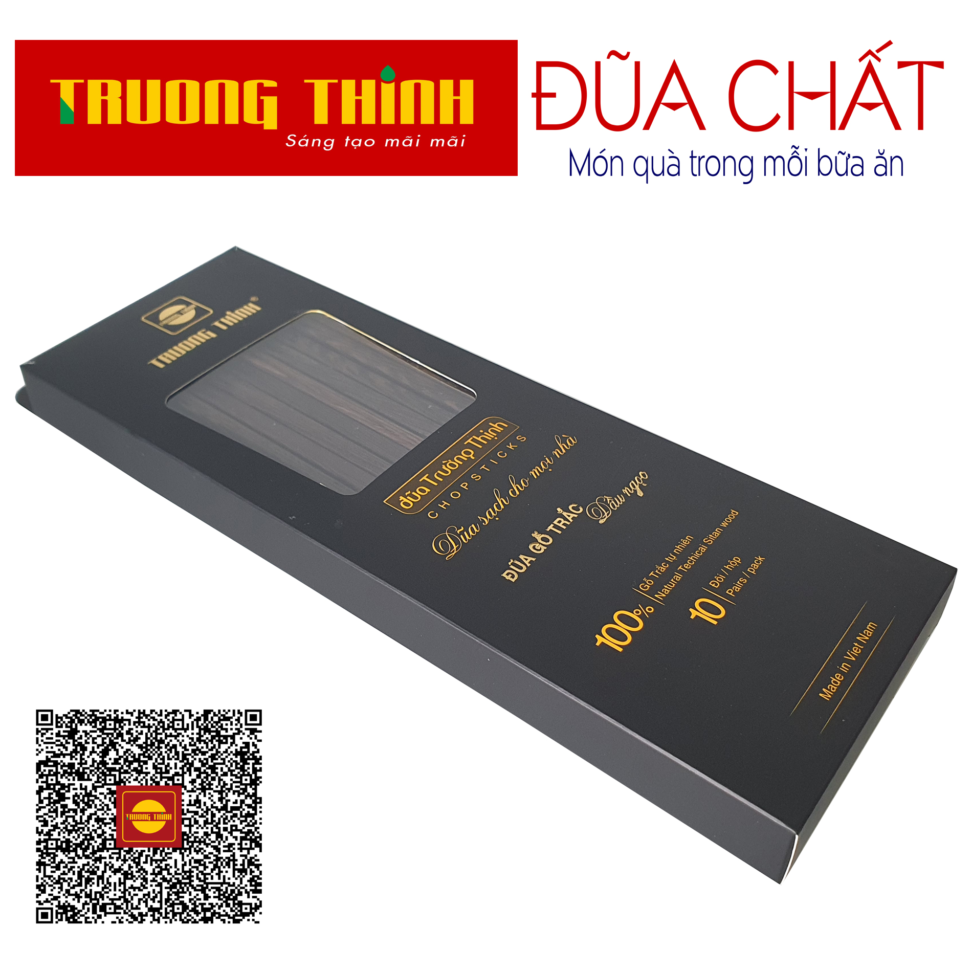 Đũa Gỗ Mun Hoa Đen Cao Cao Cấp Trường Thịnh Loại Đặc Biệt/ Hộp Màu Đen/ 10 Đôi Vuông Trơn