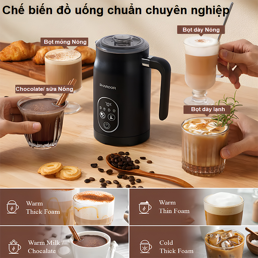 Máy tạo bọt sữa đa năng 4 trong 1 Thương hiệu ANH QUỐC CAO CẤP Shardor - HÀNG CHÍNH HÃNG  - MF0802