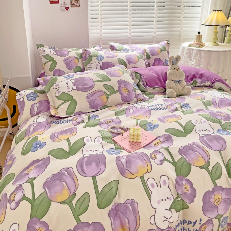 Bộ chăn ga gối cotton LIDACO PL1 - Thỏ hoa tím SP001490
