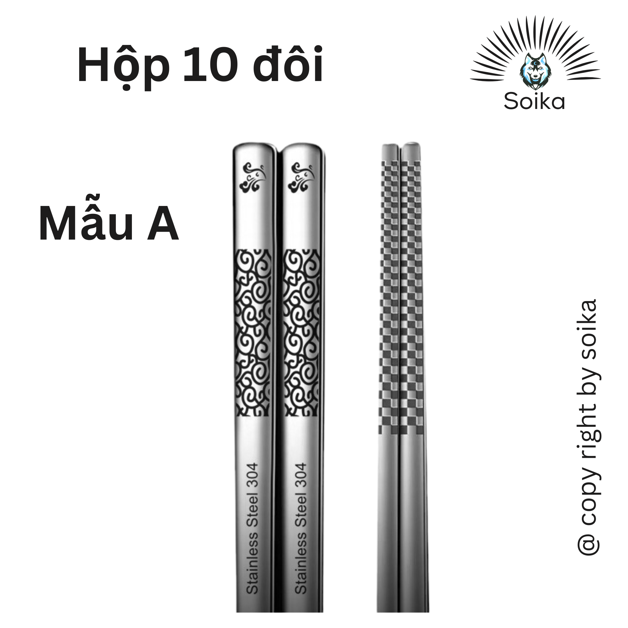 [Combo 5 đôi &amp; 10 đôi] Đũa inox 304 SOIKA mẫu A SK-P02A chống trượt kháng khuẩn