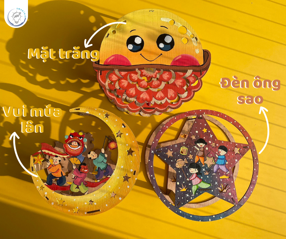 Set Đèn Lồng Gỗ Trung Thu - Lồng đèn trung thu truyền thống tô màu sáng tạo