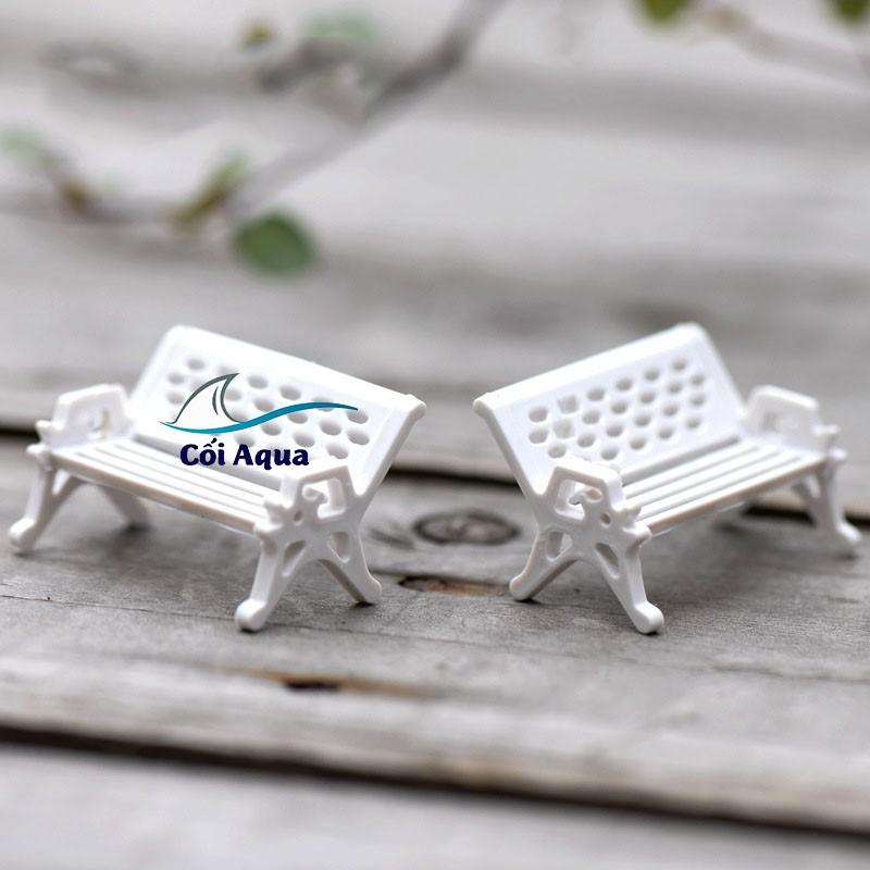 Tiểu cảnh mini Terrarium ️ Ghế công viên tiểu cảnh màu trắng trang trí sen đá, sân vườn, bể cá, bể terrarium