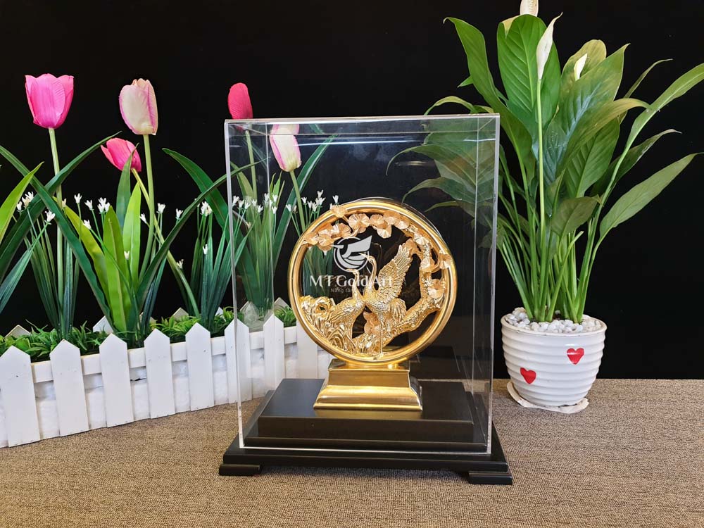 Tượng chim hạc dát vàng MT Gold Art - Hàng chính hãng, trang trí nhà cửa, phòng làm việc, quà tặng sếp, đối tác, khách hàng, tân gia, khai trương