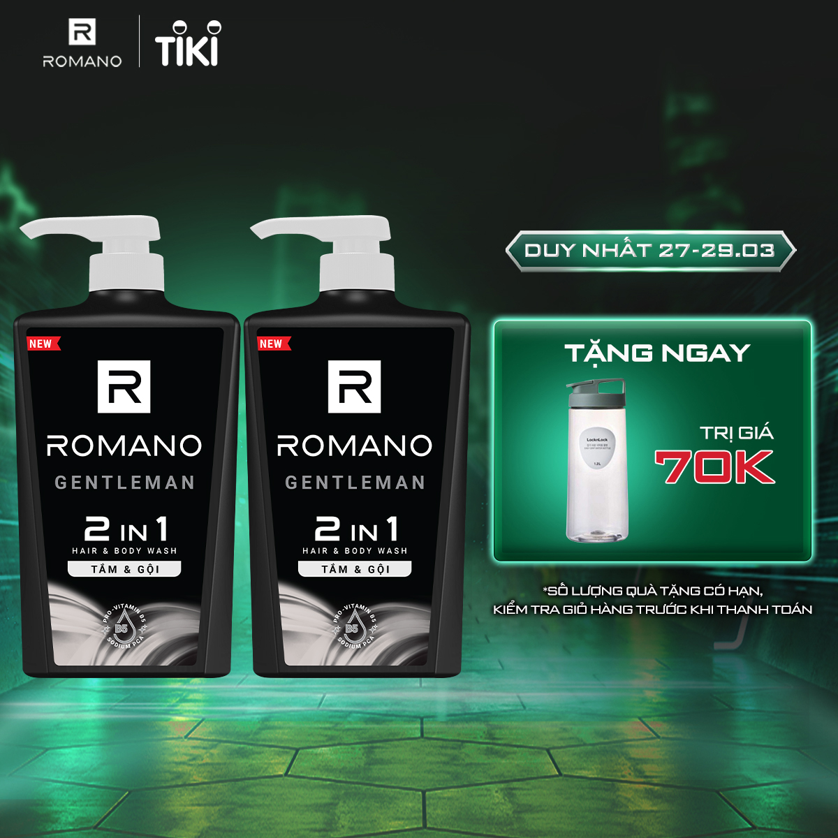 Combo 2 Tắm gội 2 trong 1 Romano Gentleman 650g/chai