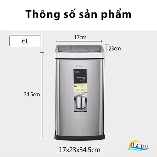 Thùng rác thông minh cao cấp cảm biến tự động đóng mở nắp 360 toàn bộ thân thùng chống ẩm chống bẩm bụi vân tay tốt HADU