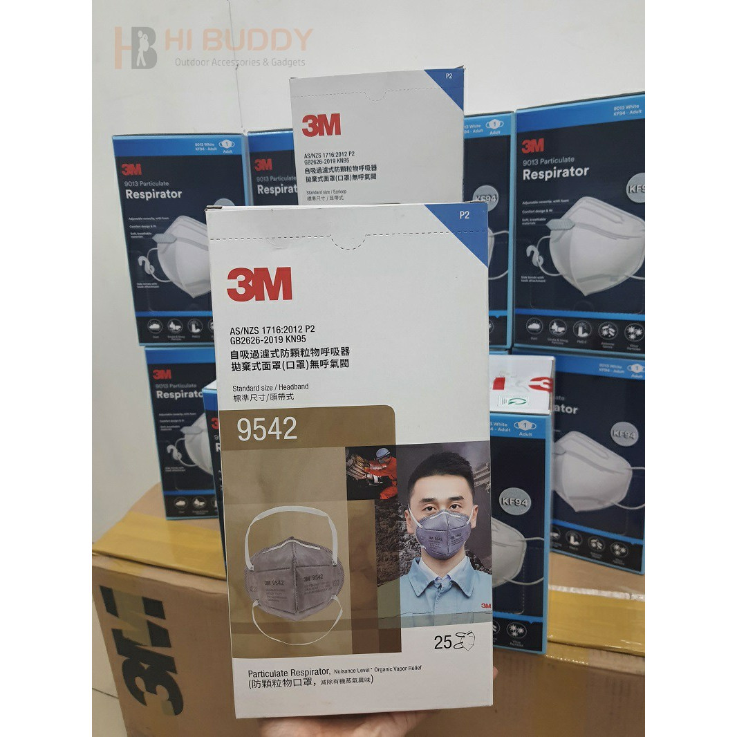 Khẩu Trang Lọc Bụi Kháng Khuẩn Than Hoạt Tính Bảo Vệ Hô Hấp 3M 9542 KN95, ASANZS P2, 25 CáiHộp – Dây Đeo Qua Đầu – 10 Cái