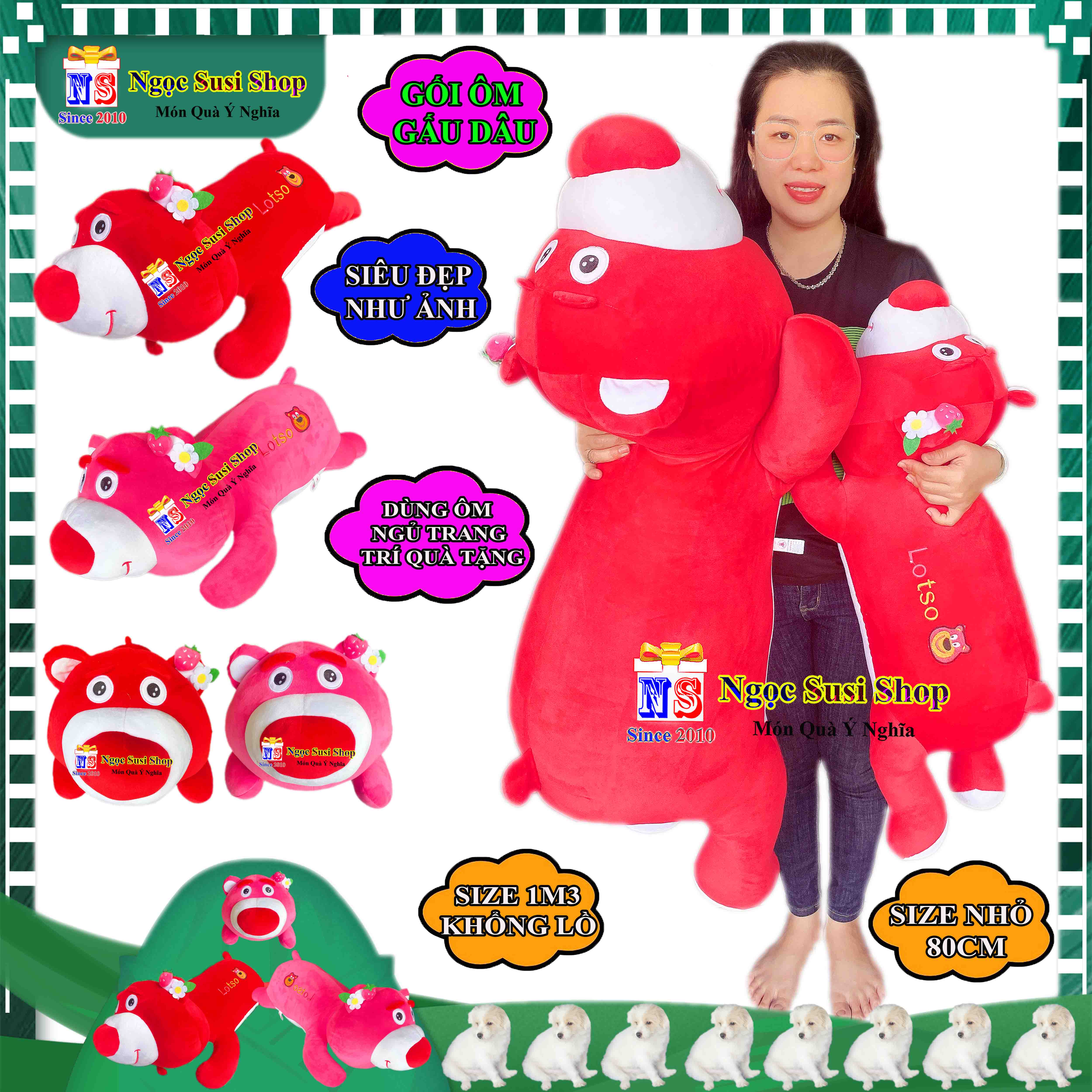 GỐI ÔM GẤU DÂU KHỔNG LỒ ÔM NGỦ RẤT MỀM MỊN DỄ THƯƠNG - THÚ BÔNG GẤU DÂU