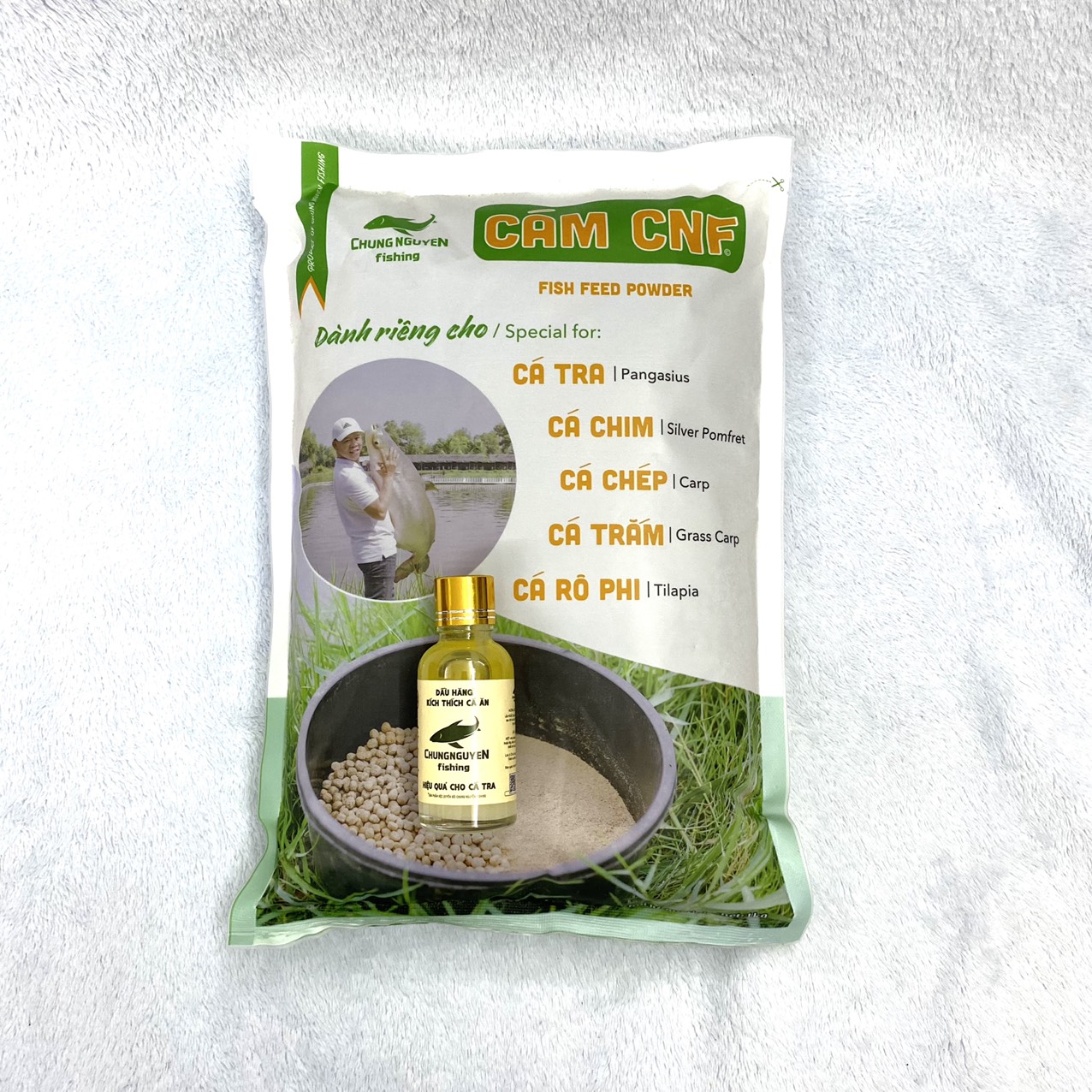 Combo 1kg Cám CNF, 1 Chai Dầu Hăng Kích Thích Cá Ăn Chung Nguyen Fishing Chuyên Dùng Câu Cá Tra Sông, Hồ Dịch Vụ