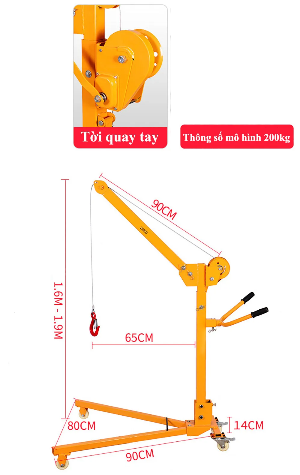 Cẩu Tời Xoay 360 Độ Quay Tay ABG 200KG Dùng Thay Cho Palang Xích Kéo Tay - Hàng Chính Hãng