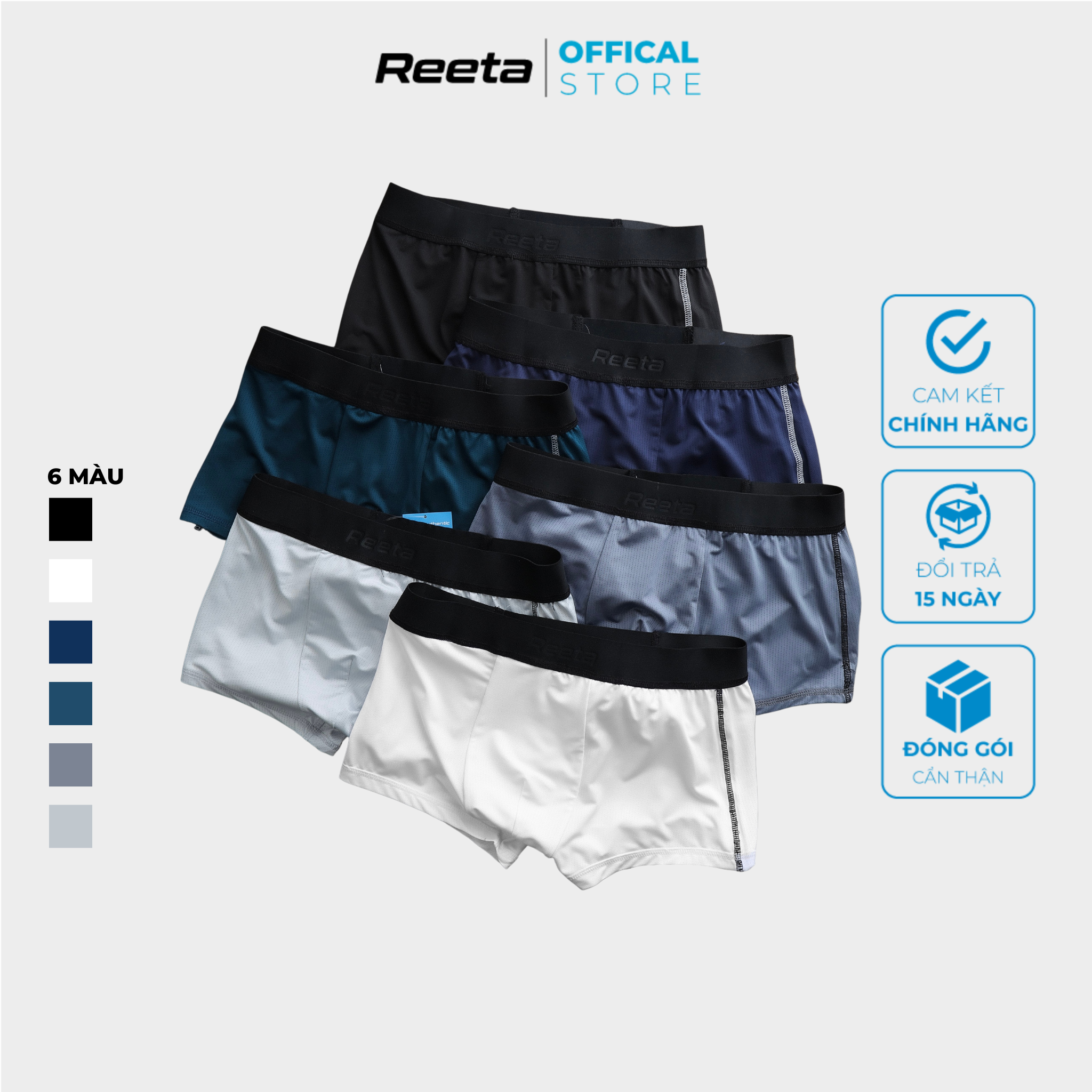 Quần lót nam Boxer cao cấp chính hãng REETA, thiết kế vải lỗ kim siêu thoáng khí, kháng khuẩn - A1888