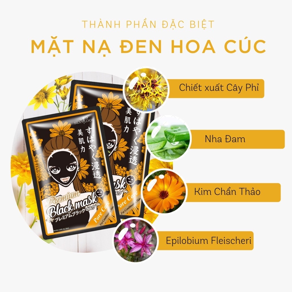 Combo 5 Miếng Mặt Nạ Dưỡng Da Se Khít Lỗ Chân Lông Sexylook Intensive Pore Care Black Facial Mask 28ml