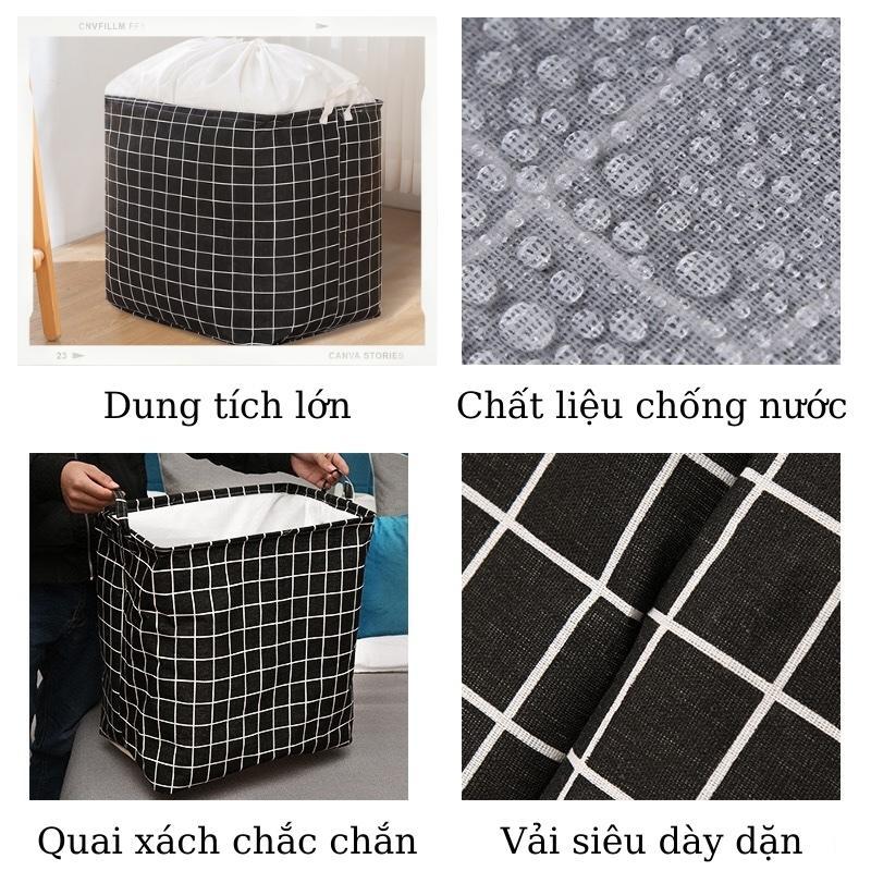 Giỏ vải đựng đồ đa năng Túi đựng quần áo chăn màn gấp gọn tiện lợi có dây rút