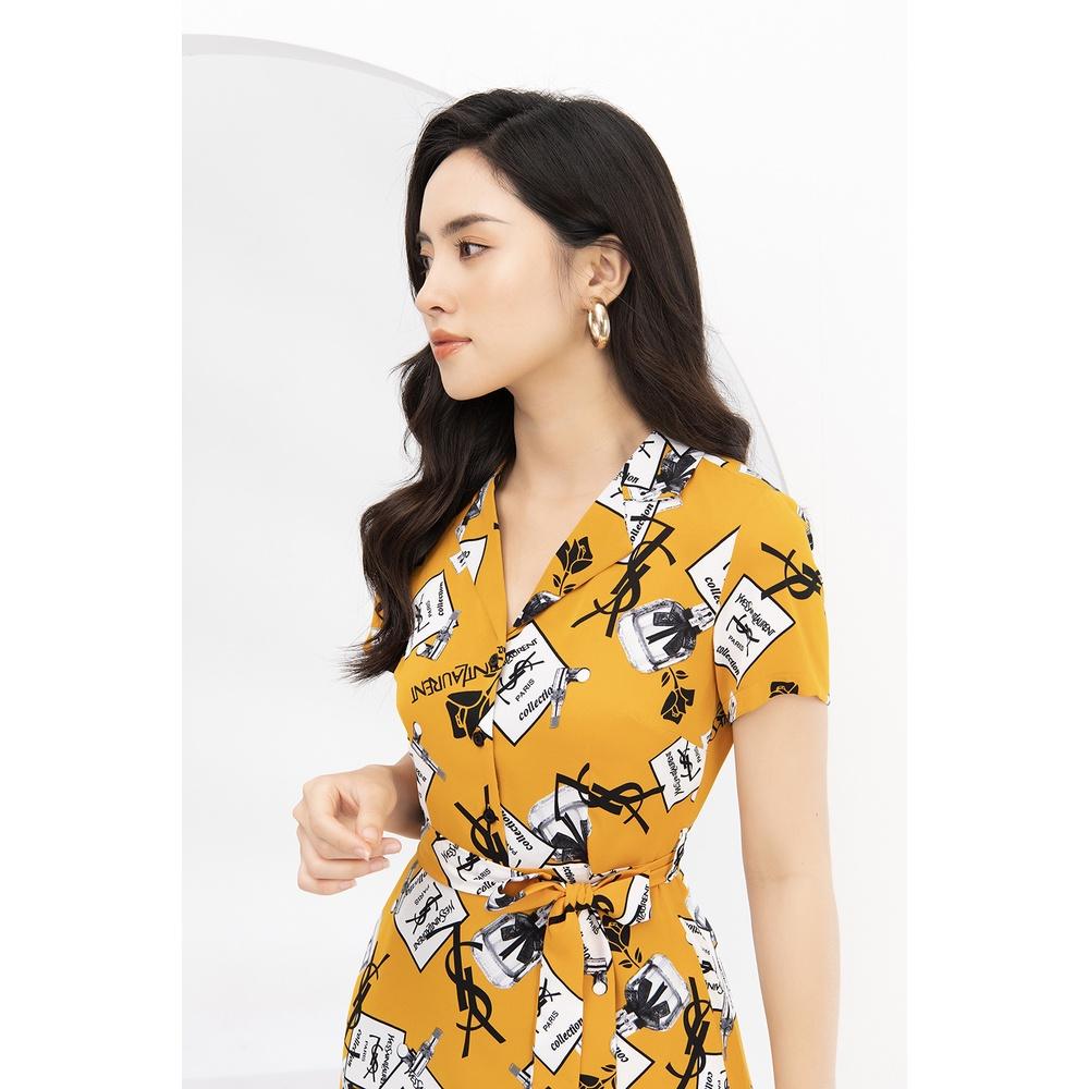 Đầm Nữ LUPERI LFV3152 Dáng xòe nhẹ cổ V trẻ trung eo có nơ thắt tạo cảm giác thon gọn cho eo tay ngắn