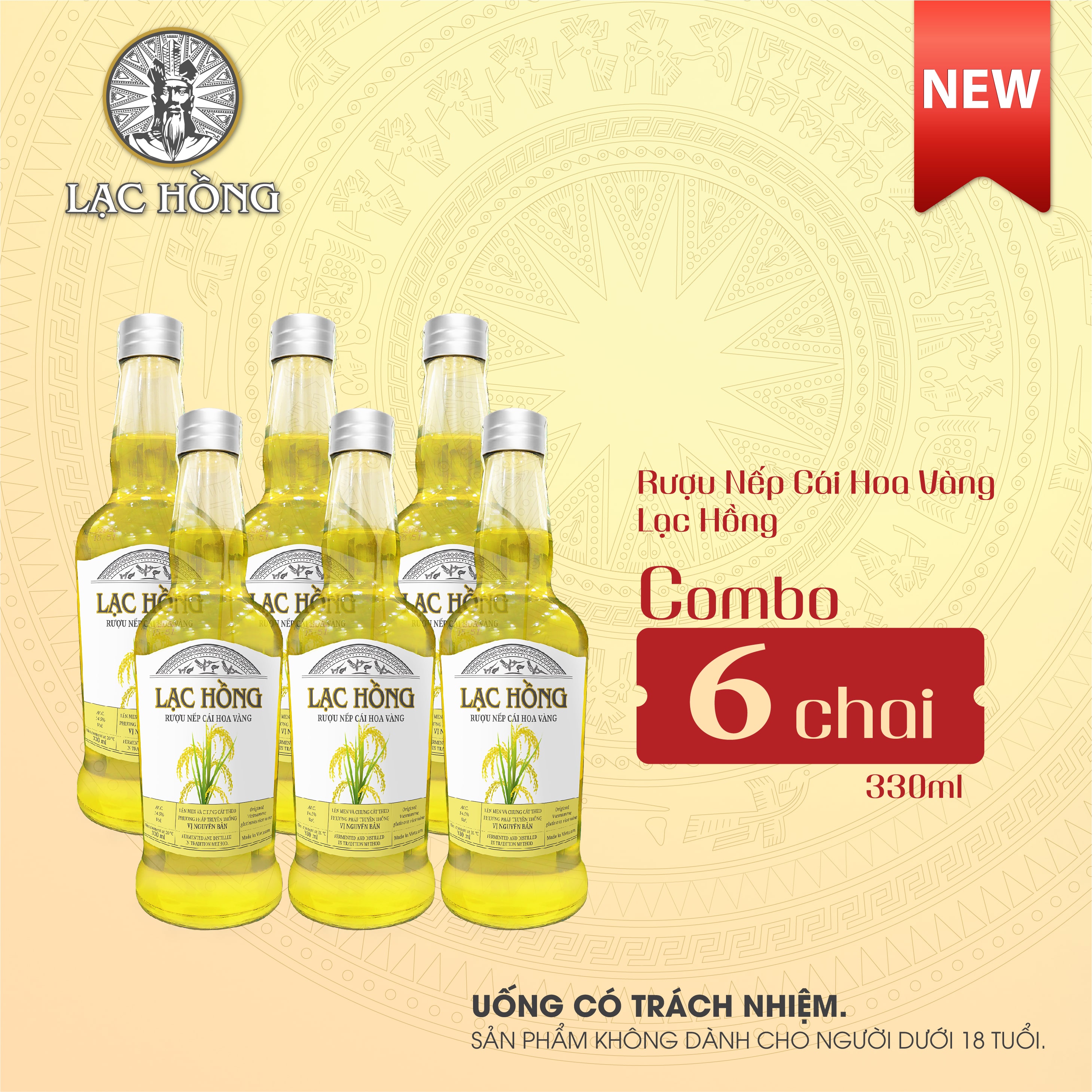 Rượu Nếp Cái Hoa Vàng Lạc Hồng vị nguyên bản chưng cất theo phương pháp truyền thống 330ml
