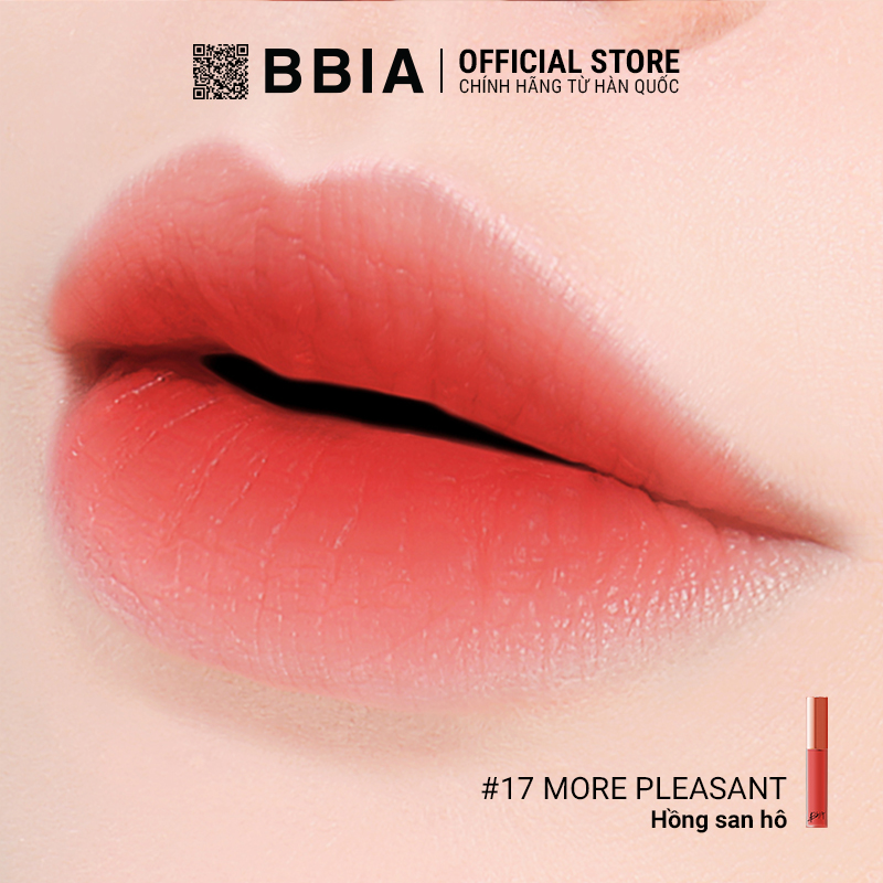 Son kem lì Bbia Last Velvet Lip Tint - 17 More Pleasant 5g (Màu cam san hô)