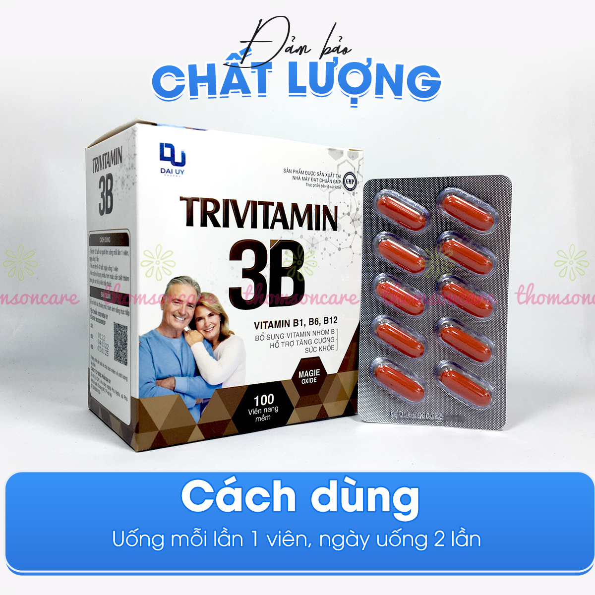 Bổ sung vitamin nhóm B - Trivitamin 3B - Hỗ trợ tăng cường sức khỏe, giảm mệt mỏi, chán ăn, người gầy ốm - Hộp 100 viên nang mềm Đ.y