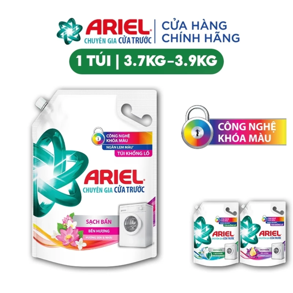 [Thùng 4 Túi] Nước Giặt ARIEL Chuyên Gia Cửa Trước Ngăn Lem Màu Túi 3.7KG/3.9KG