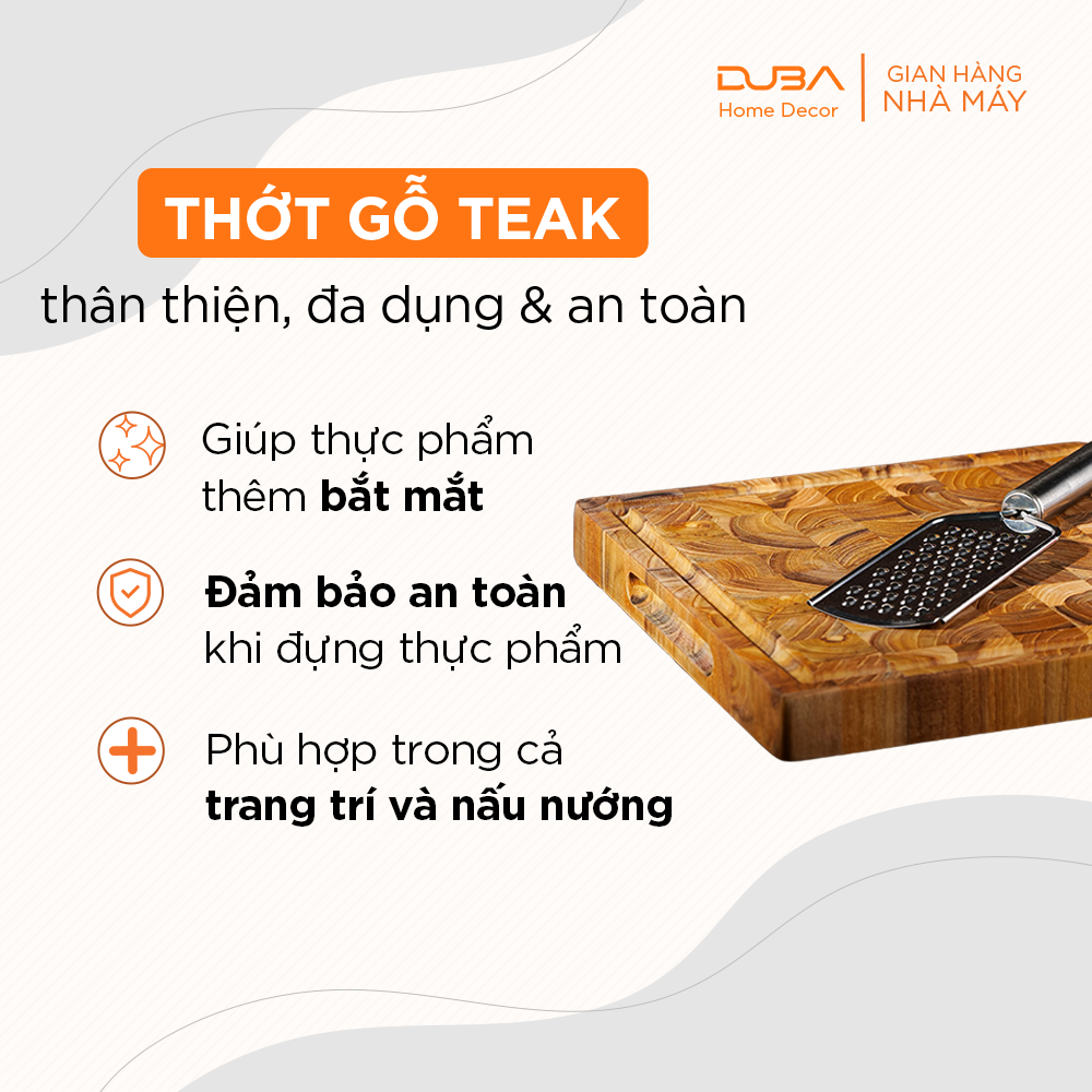 Thớt gỗ teak màu tự nhiên, thớt kháng khuẩn, thớt teak với độ bền vượt trội so với thớt gỗ nghiến - Chính hãng DUBA