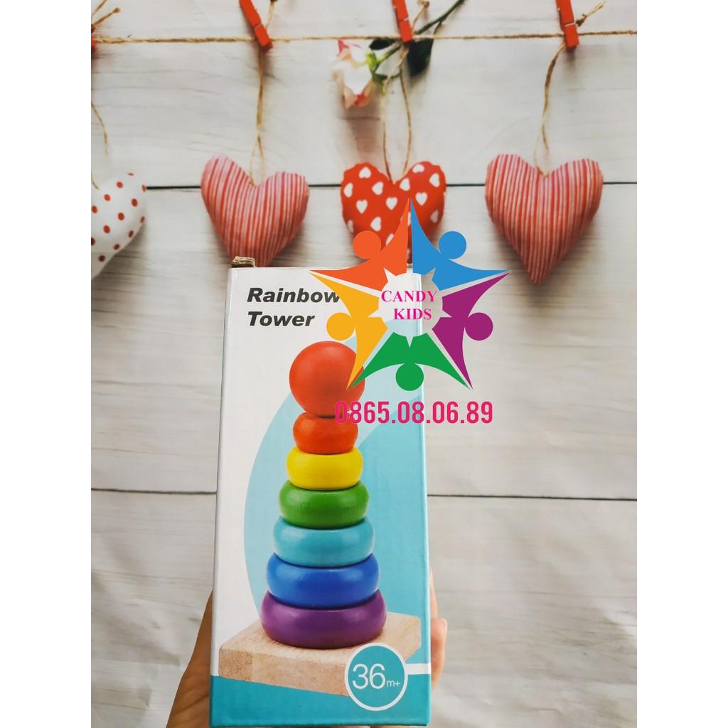 Đồ chơi xếp tháp to nhỏ bằng gỗ cho bé, Tháp Màu RainBow