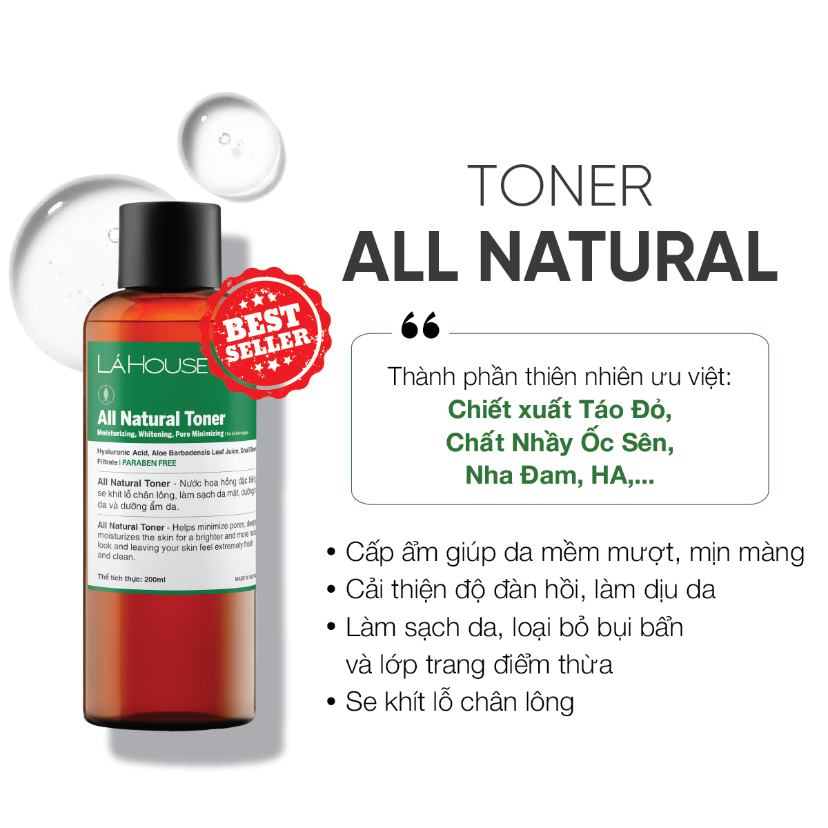 Nước Hoa Hồng Giúp Làm Sáng Da Lá House Lá Care All Natural Toner 200Ml100Ml - 100Ml