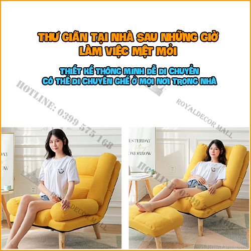 Ghế Lười Thư Giãn Kèm Đôn ROYALDECORHN Lắp Ráp Dễ Dàng - Ghế Sofa Bành Ngồi Đọc Sách Thư Giãn Ngả Lưng 180 độ Nghỉ Ngơi - Nội Thất Phòng Khách, Phòng Làm Việc, Phòng Ngủ