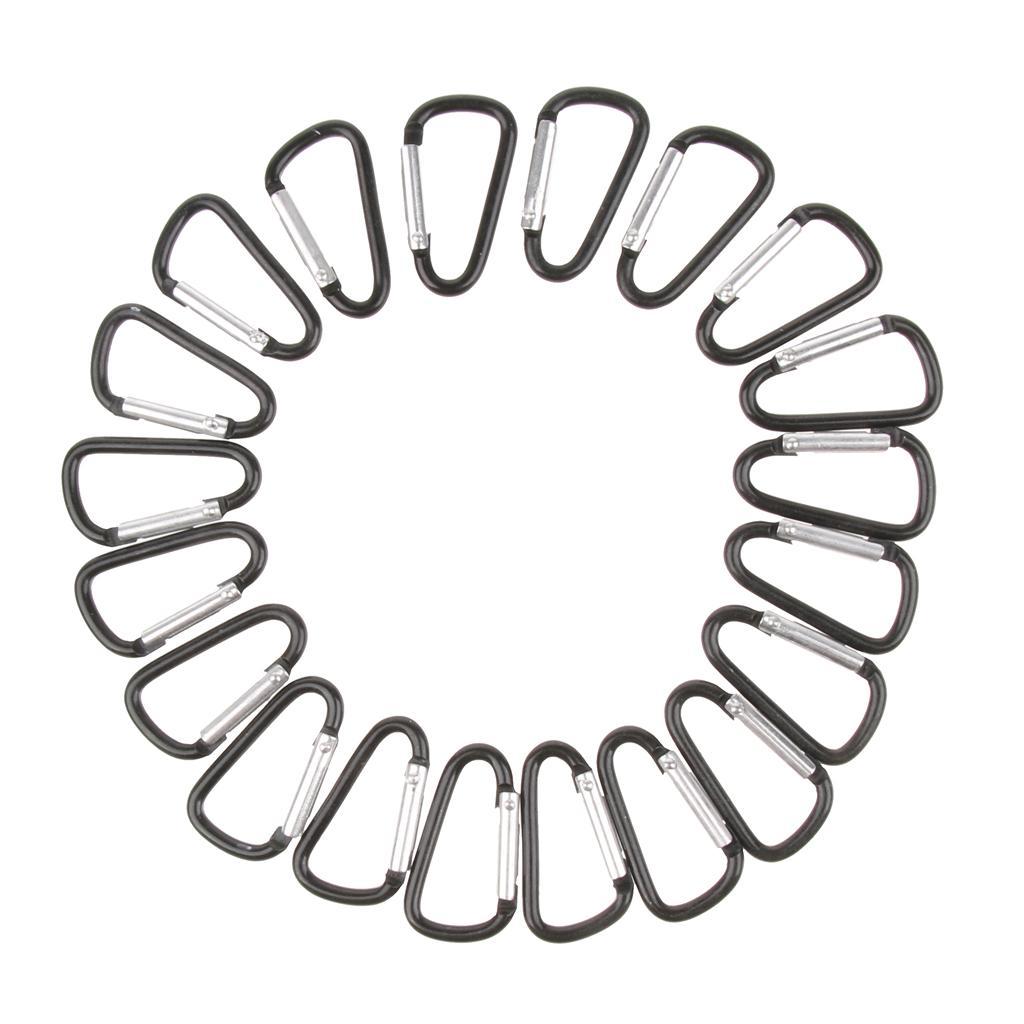20 pcs Pack Outdoor Carabiner Climbing D Ring Keychain Aluminum Locking Hooks for Hiking Wire Dia.4.0