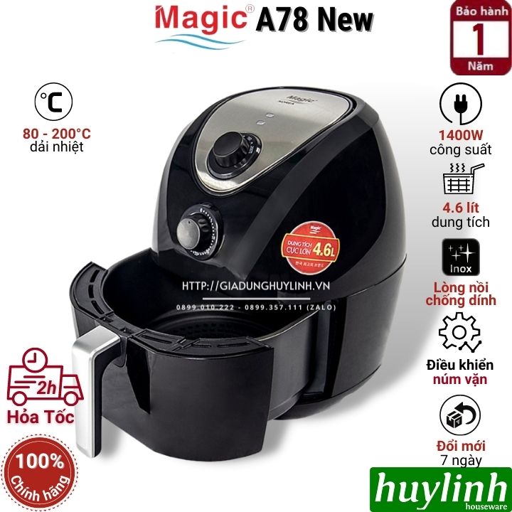 Nồi chiên không dầu Magic Korea A78 New - Công suất 1400W - Dung tích 4.6 lít - Hàng chính hãng