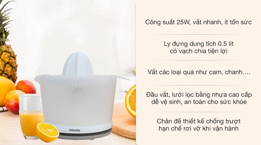 Máy vắt cam Philips HR2738/00 công suất 25W, bảo hành 24 tháng chính hãng - Hàng chính hãng