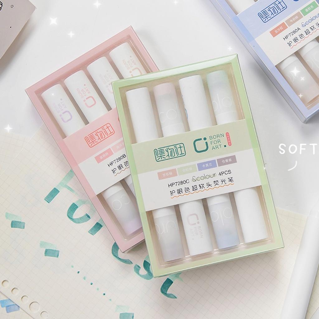 Set 4 bút dạ quang ngòi mềm dung tích lớn