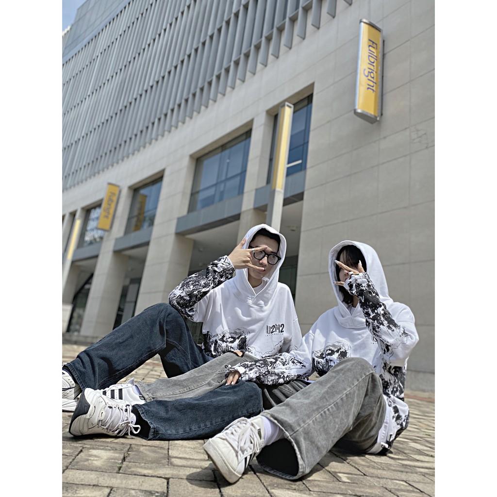 Hoodie/ Áo Hoodie / Áo Hoodie Nam Nữ Tay Dài Màu Trắng In Full Họa TIết Núi - Ủn Ủn Meo Meo