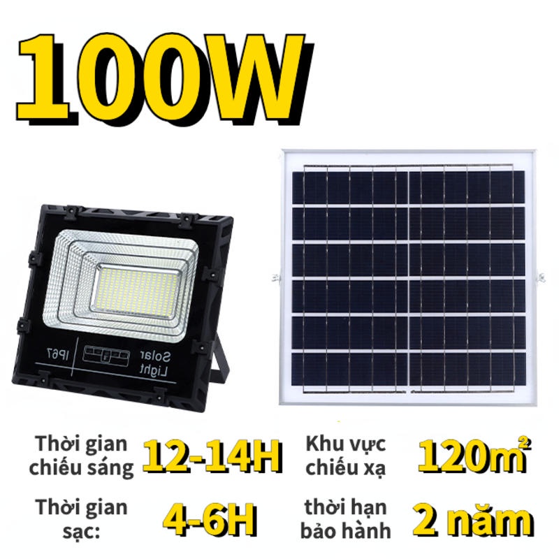 Đèn led pha năng lượng mặt trời 100W 200W 300W 400W có đèn báo dung lượng sử dụng hoàn toàn năng lượng mặt trời - không sử dụng điện