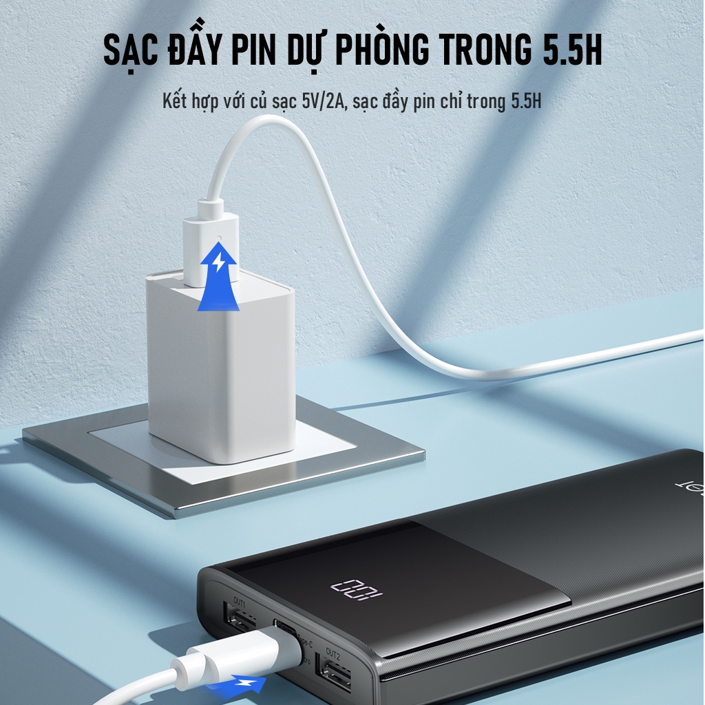 Pin Sạc Dự Phòng 10.000mAh ROBOT RT190S 2 Cổng Sạc Vào &amp; 2 Cổng Sạc Ra - Hàng Chính Hãng