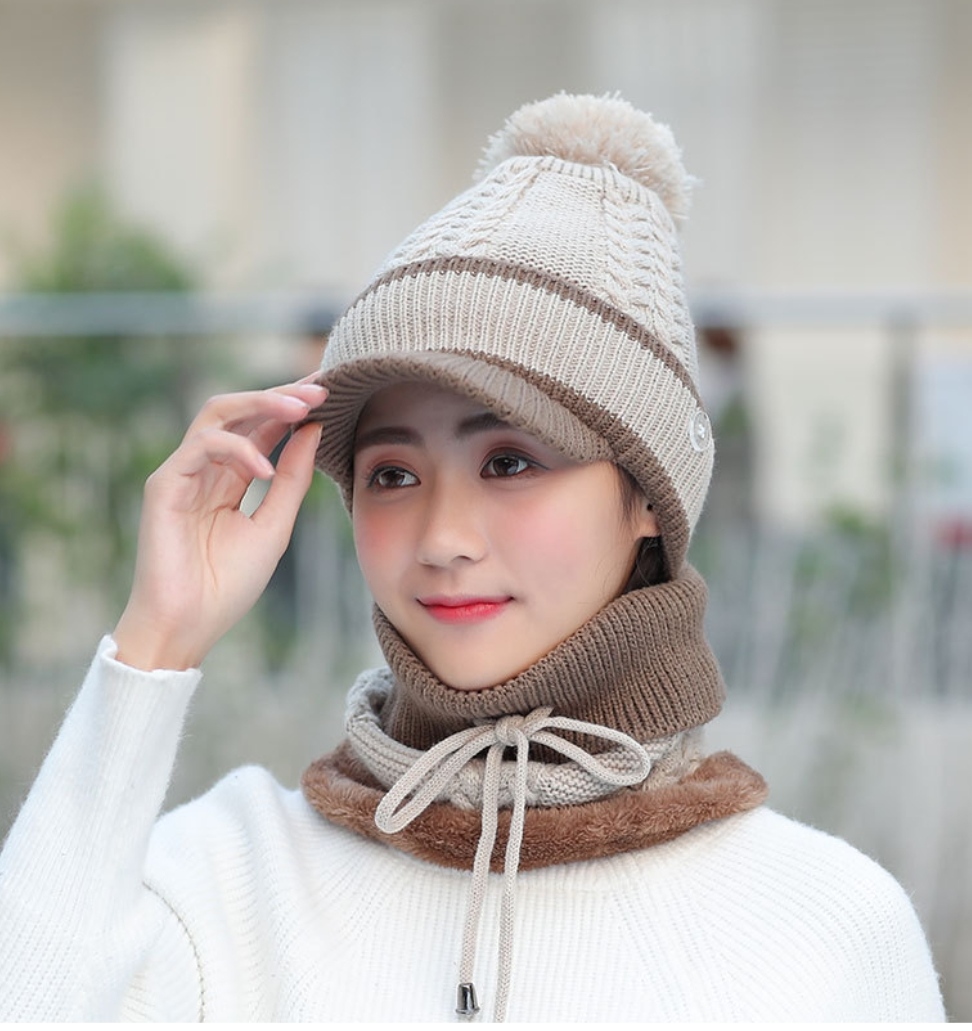 Mũ len nữ nón len giữ ấm lưỡi trai beret tặng kèm khăn len choàng cổ dona21102507