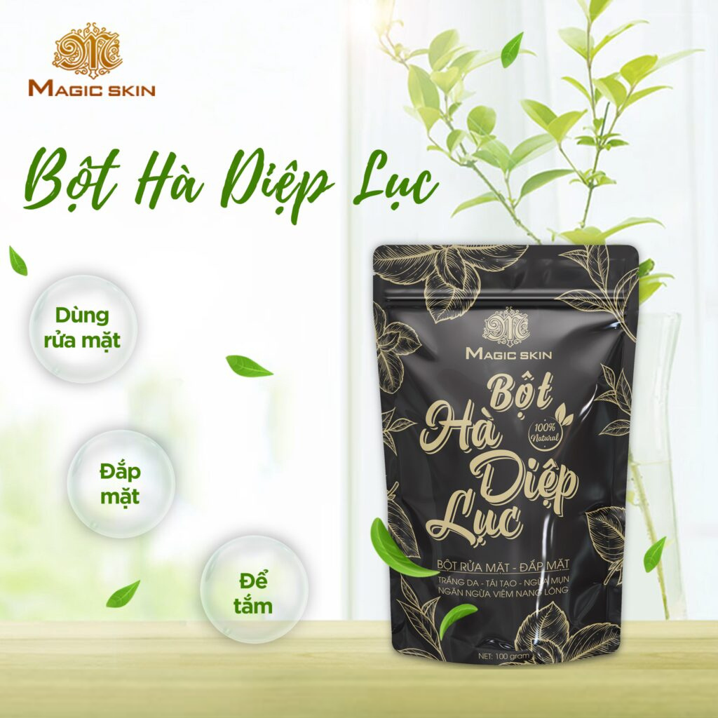 Bột Hà Diệp Lục Magic Skin - Giúp Da Trắng Sáng, Tẩy Các Tế Bào Chết, Làm Mờ Các Vết Thâm Nám
