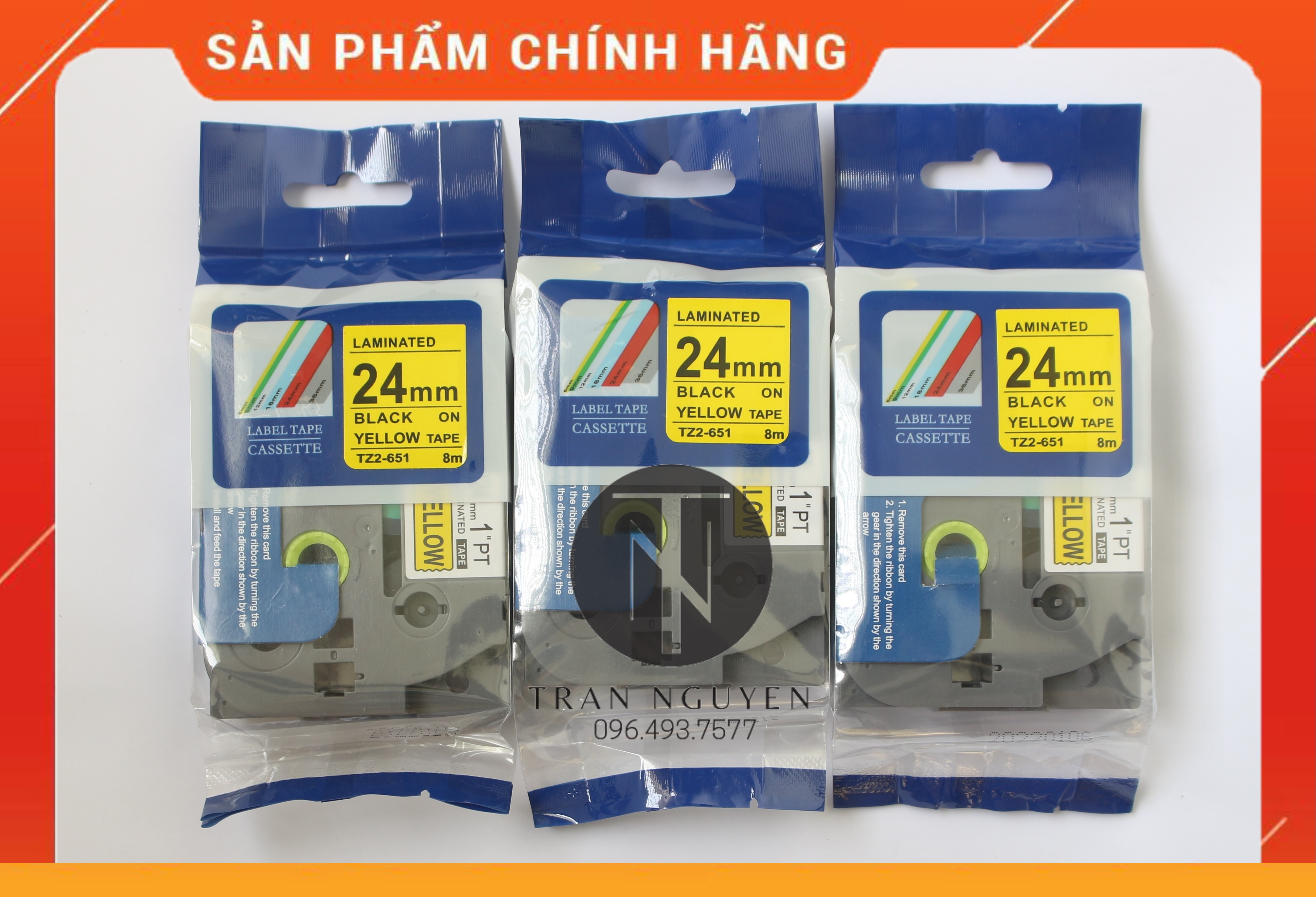 Tz2-651 Nhãn in đa lớp 24mm x 8m - Đen nền vàng - Hàng nhập khẩu