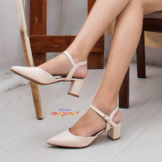 Giày sandal cao gót big size bít mũi hở hậu gót vuông 5cm Ms19017