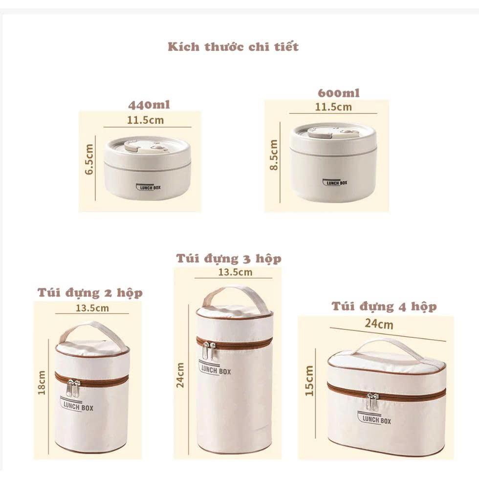Hộp đựng cơm giữ nhiệt 3 tầng và hộp 4 ngăn bằng thép không gỉ 304 kèm túi