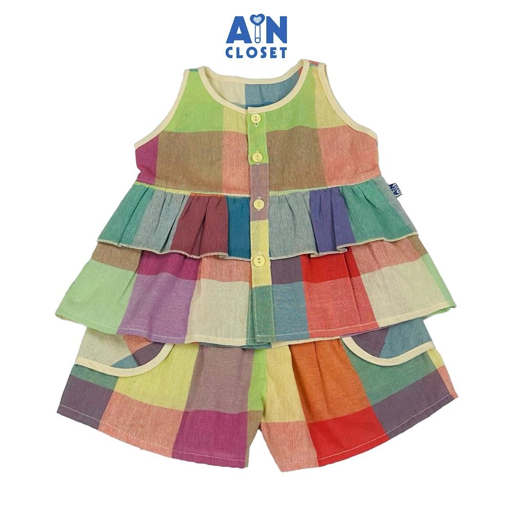 Bộ quần áo Ngắn bé gái họa tiết Caro 2 Tầng linen - AICDBGQBD3MN - AIN Closet